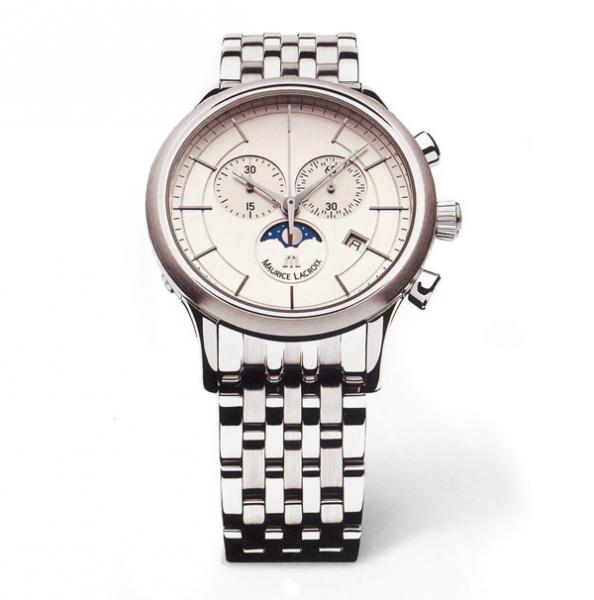 Reloj caballero Phase de lune - Blanco correa metalica - foto 1