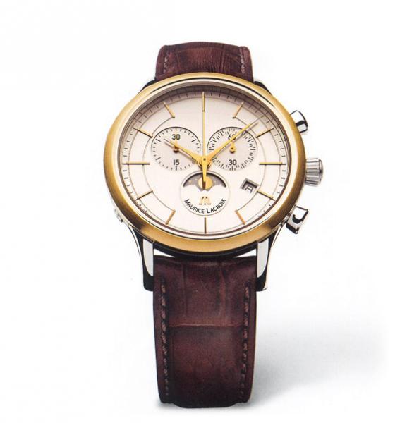 Reloj caballero Phase de lune - Blanco y oro correa cuero - foto 1